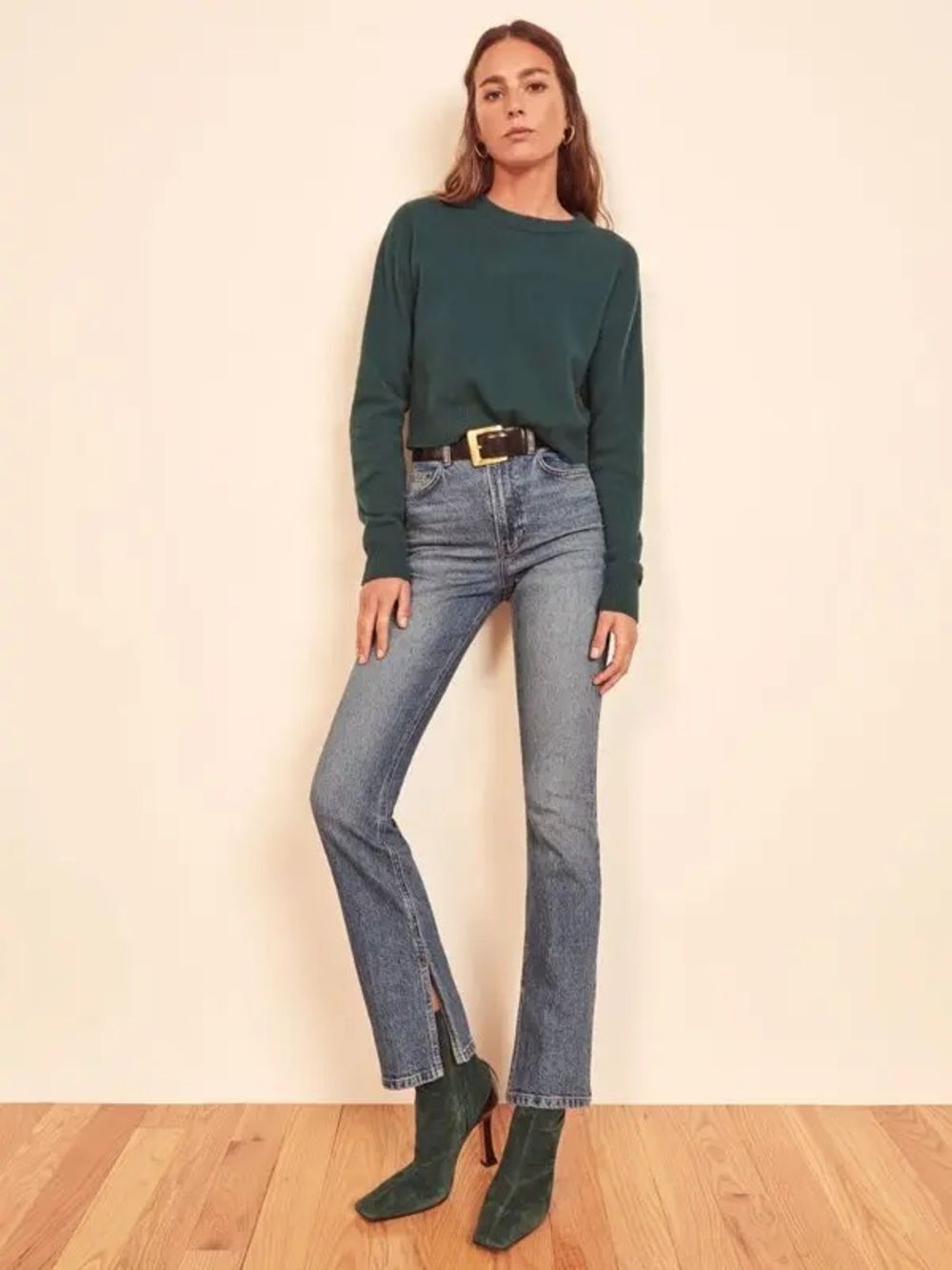 Reformation Peyton Slit Hem High Rise Bootcut Jeans Palermo Wash